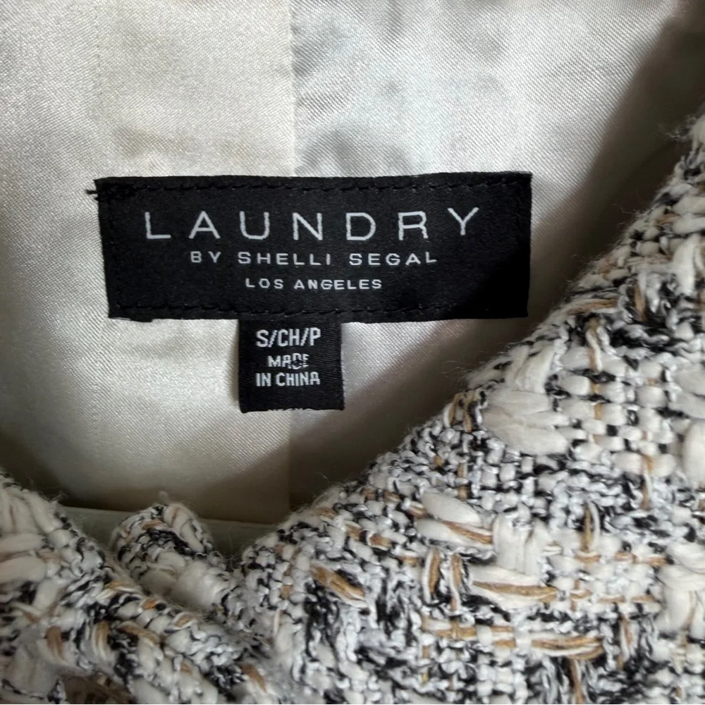 Laundry By Shelli Segal Tweed Button Front Car Coat Black White‎ Womens Small